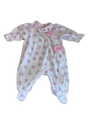 Vintage Baby Dior Floral Fleece Footed Sleeper Romper Pink Bows 0-3M Made in USA